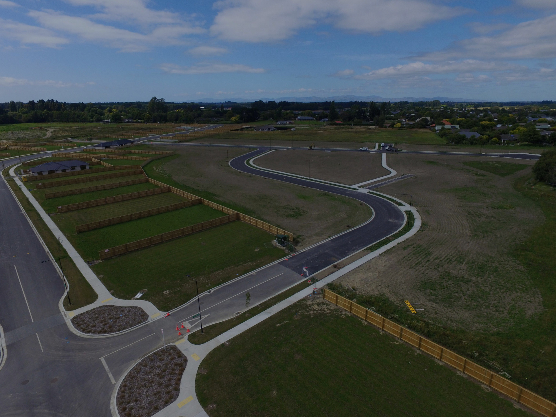 Completed Christchurch subdivision with EDR Contracting finishing civil works on the next stage of road and pavement construction.